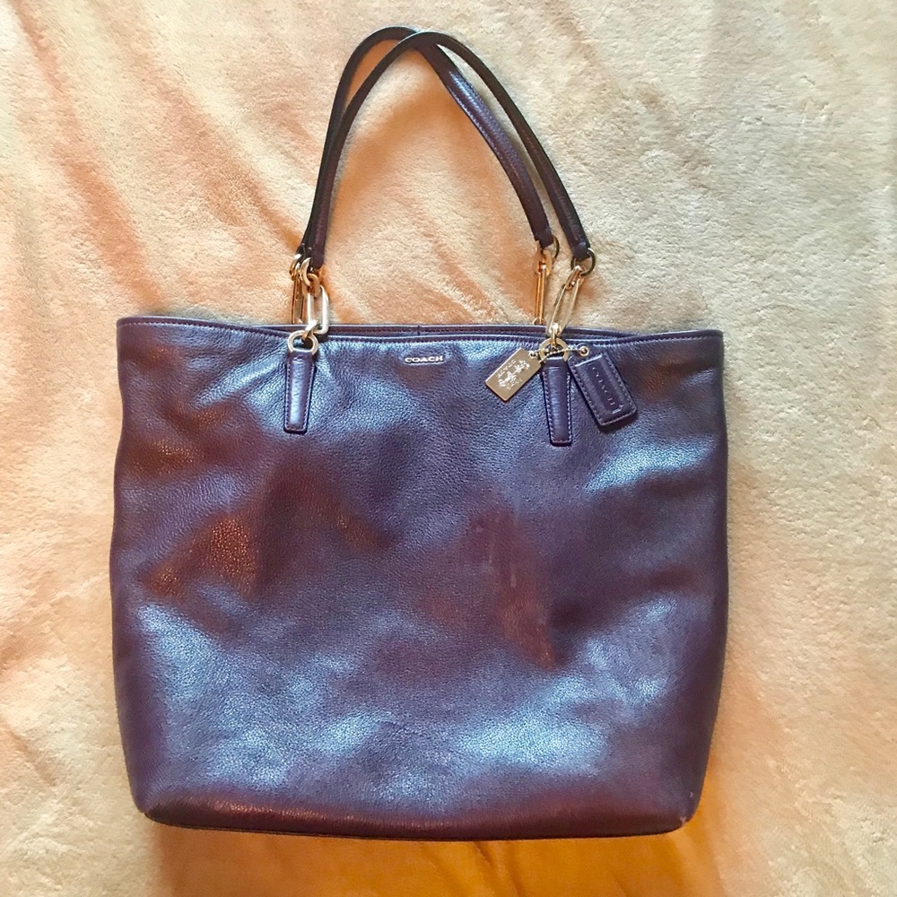 Coach purple eggplant pebbled leather tote bag